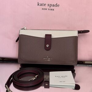 Kate Spade Brown, Maroon and Cream Color-block Cross body convertible Clutch